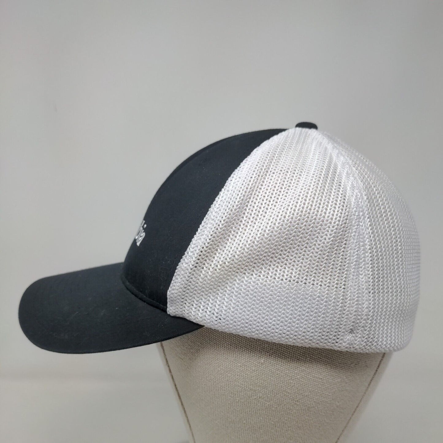 Columbia Fitted Trucker Hat Black L/XL Embroidered Colorblock Mesh Back
