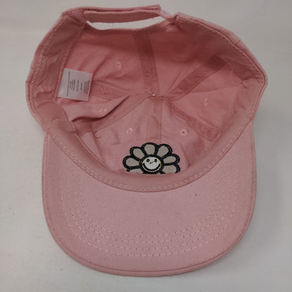Happy Face Flower Strapback Hat Pink One Size Adjustable Embroidered 6 Panel