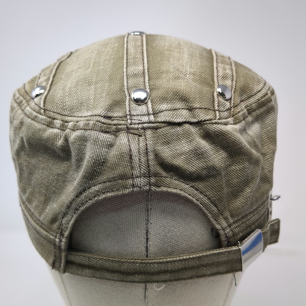 Heve Army Cap Brown One Size Studded Distressed Cotton Slideback Buckle Hat