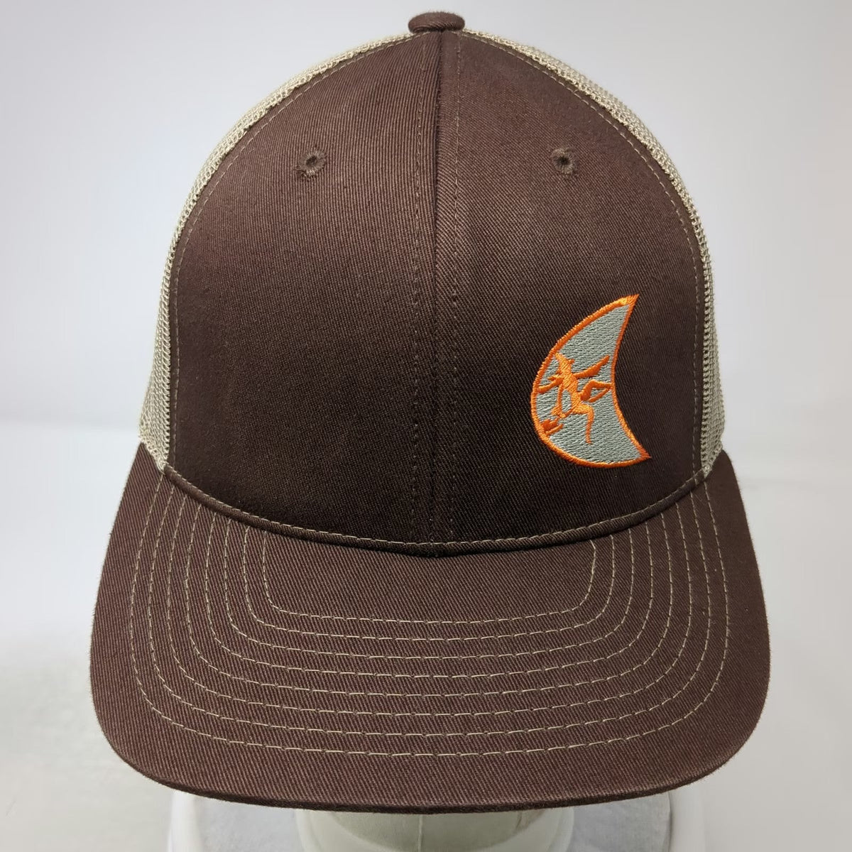 Lindo Trucker Hat Brown One Size Mesh Snapback Lizard Moon Logo Embroidered