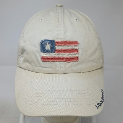 Life is good Baseball Cap Hat Beige Blue Red White One Size Graphic Flag Patch