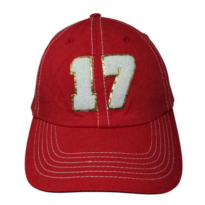 Number 17 Slideback Hat Red One Size Adjustable Embroidered 6 Panel Cotton