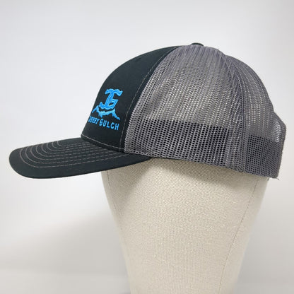 Richardson Trucker Hat Black One Size Snapback Gray Mesh Cherry Gulch Logo Blue