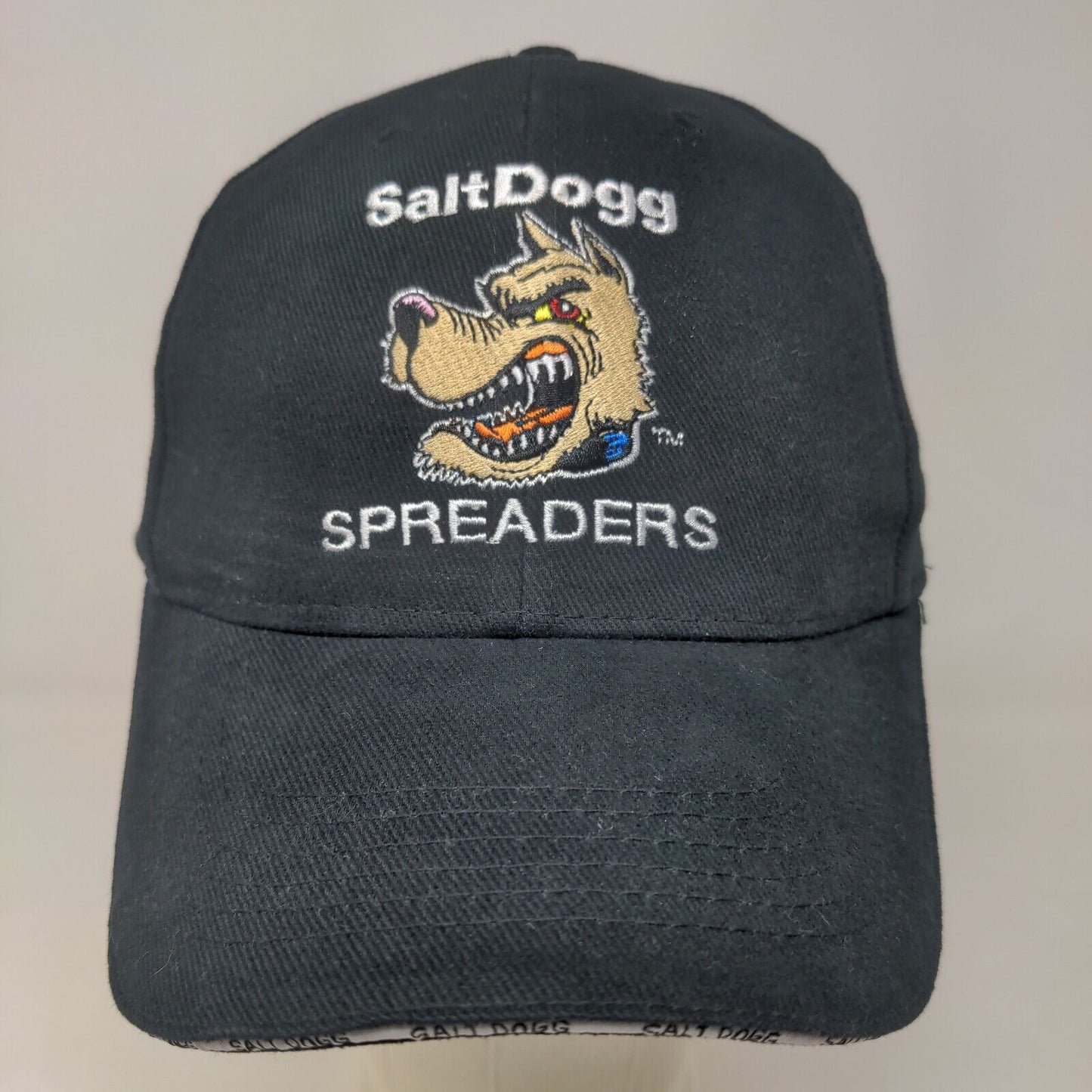 Salt Dogg Spreaders Men's Slideback Hat Black Adjustable Embroidered Logo Cotton