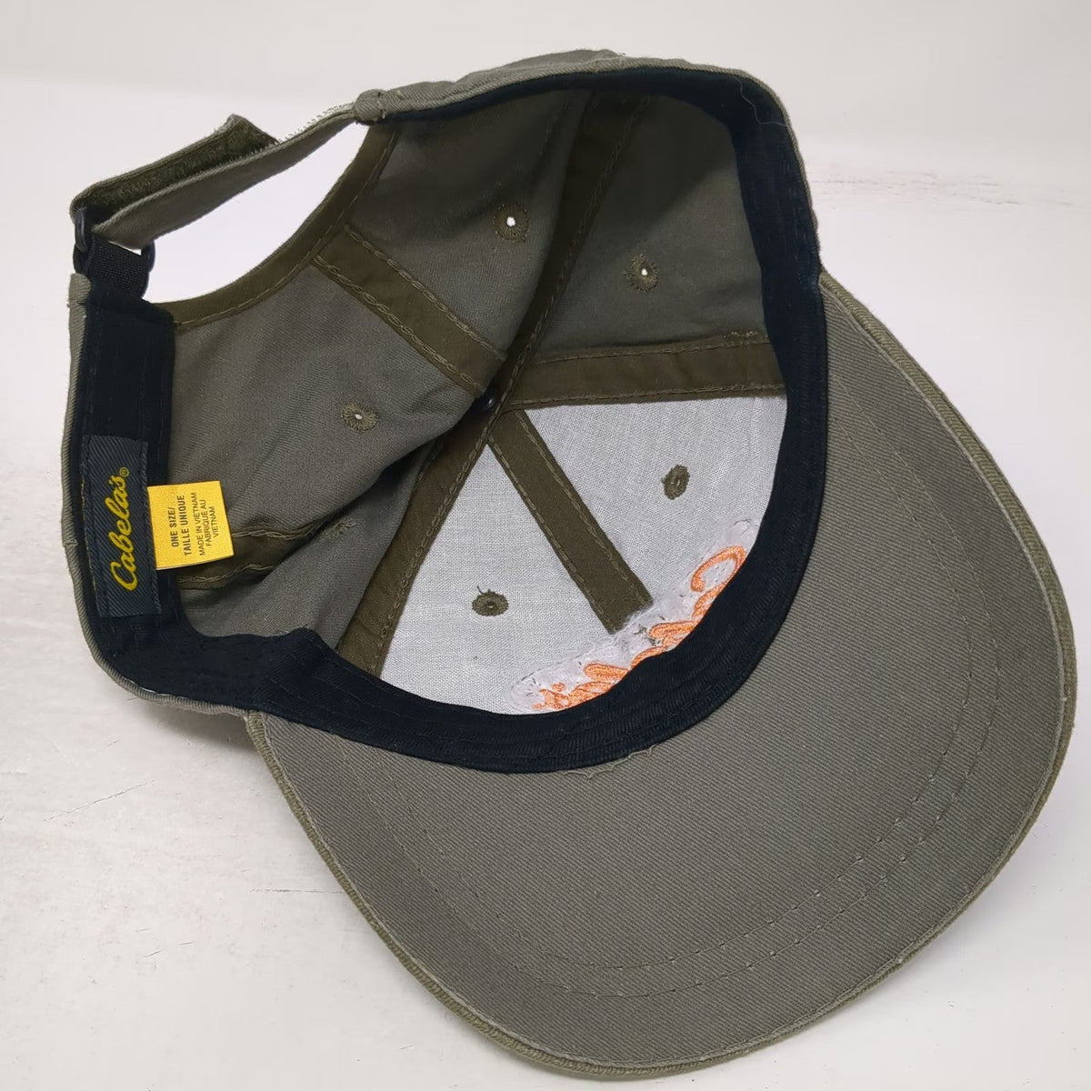 Cabela's Baseball Cap Green Orange One Size Strapback Distressed Patch Logo Hat