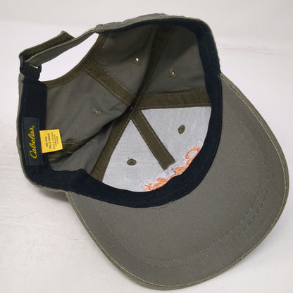Cabela's Baseball Cap Green Orange One Size Strapback Distressed Patch Logo Hat