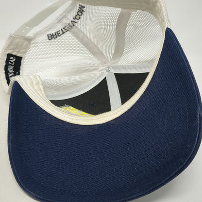 Outdoor Cap Trucker Hat Blue White Yellow One Size RV Marine Mesh Back Snapback