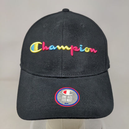 Champion Rainbow Script Slideback Hat Black OSFM Leather Strap