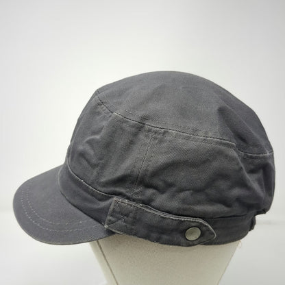 Army Cap Gray One Size Elastic Back Side Button Detail Flat Top Cadet Style Hat