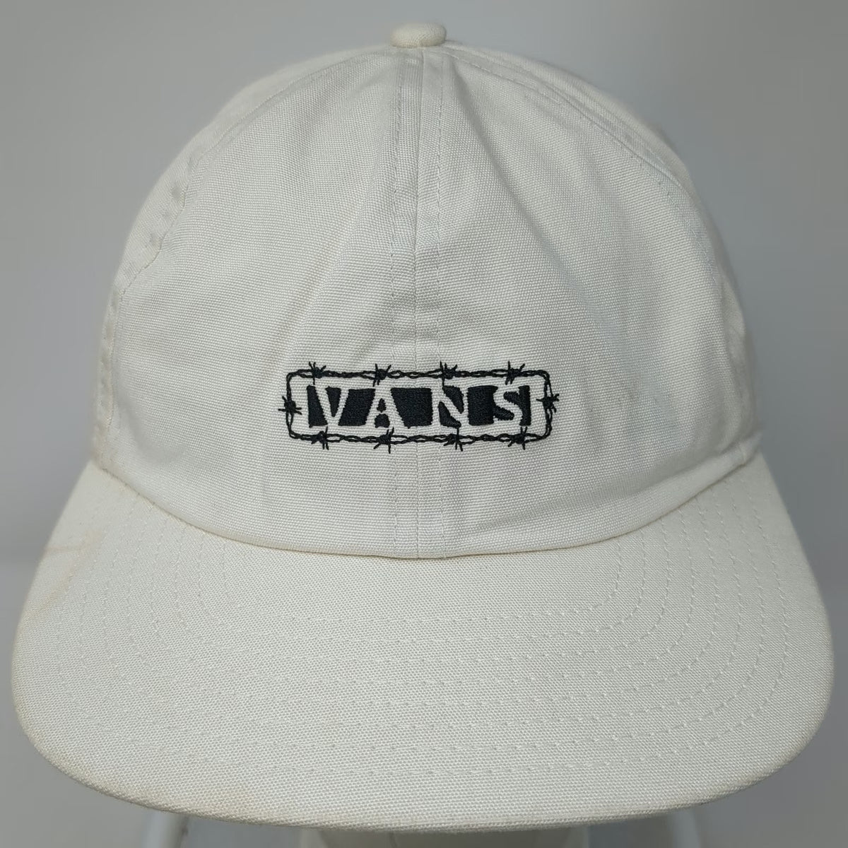 Vans Baseball Cap White One Size Barbed Wire Strapback Cotton Twill Logo Hat