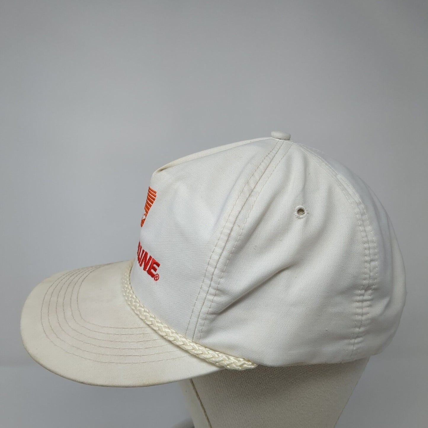 Bottom Line Snapback Hat White One Size Adjustable Embroidered 6 Panel Rope