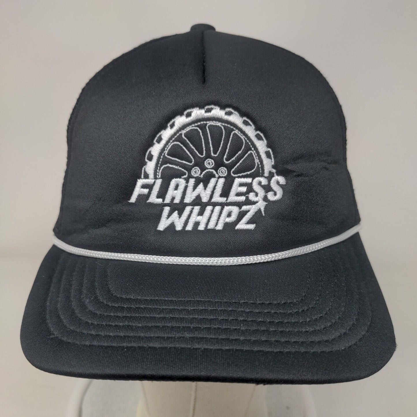 Flawless Whipz Snapback Rope Trucker Hat Black One Size Mesh Back