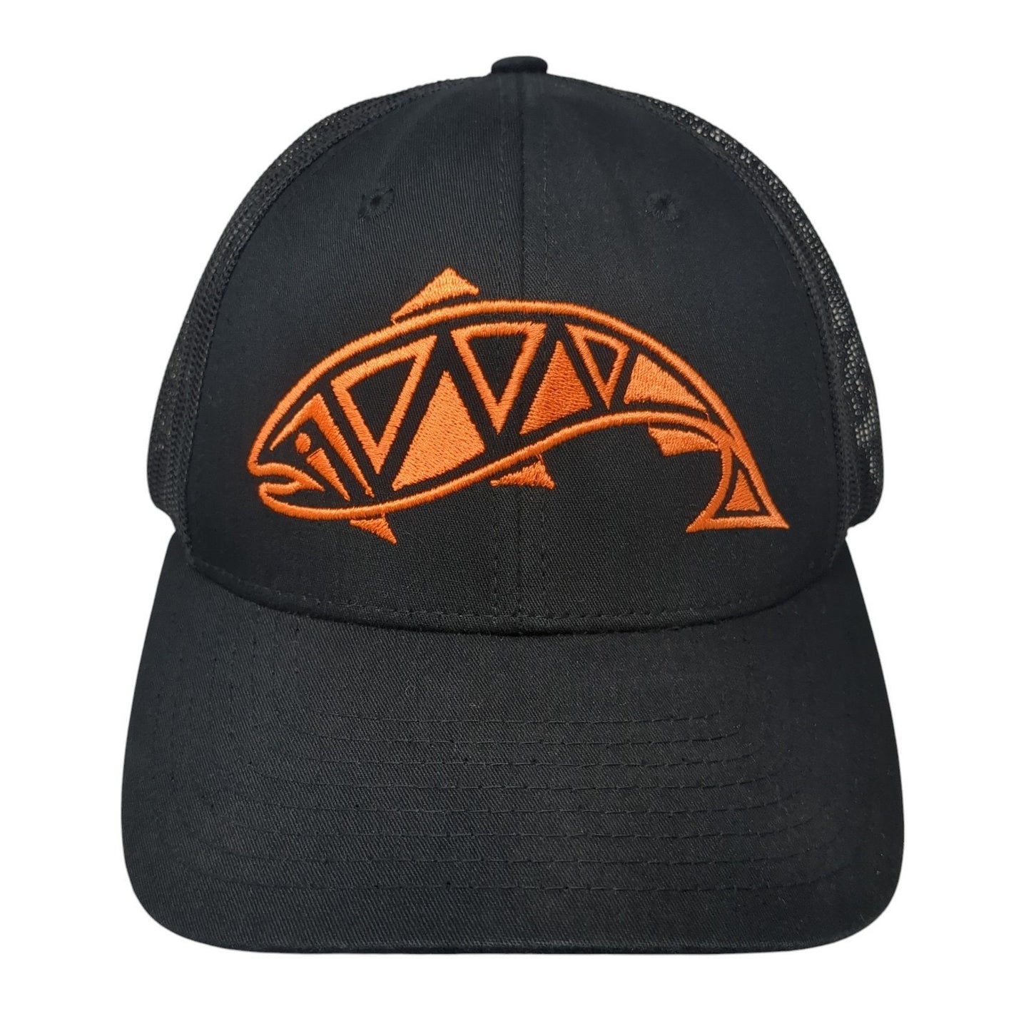 Trout Trucker Hat Black Large Adjustable Embroidered Mesh Back Richardson