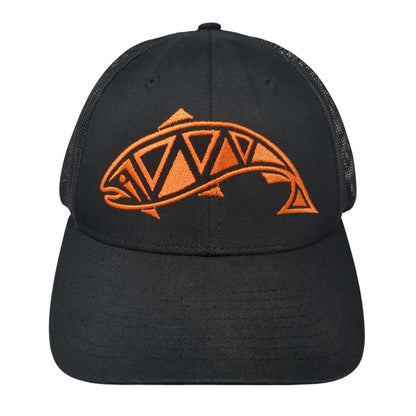 Trout Trucker Hat Black Large Adjustable Embroidered Mesh Back Richardson