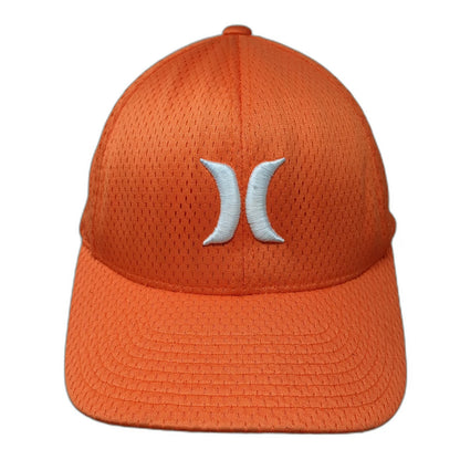 Hurley Baseball Cap Orange XL Flexfit Mesh Textured Embroidered Logo Sport Hat