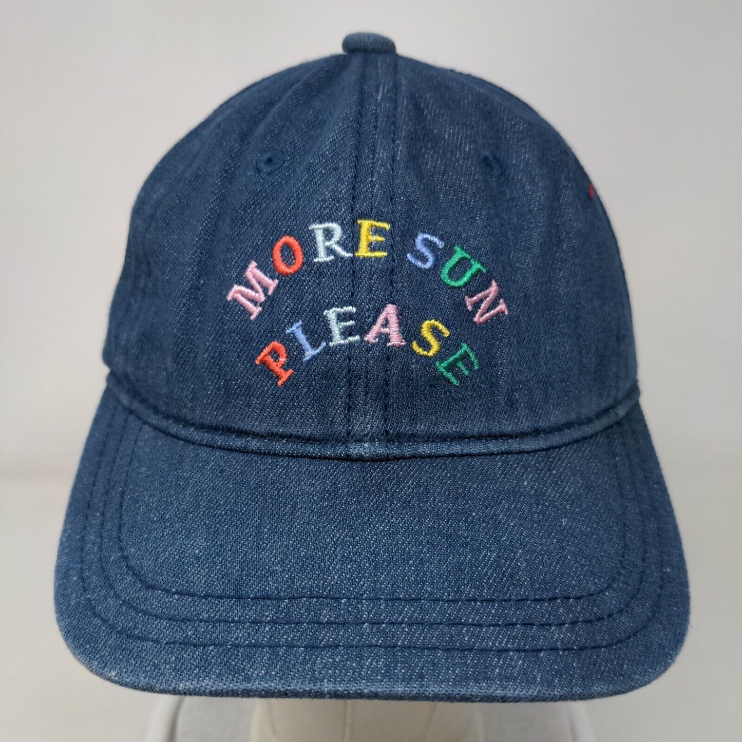 More Sun Please Slideback Hat Blue One Size Adjustable Embroidered Vented Holes