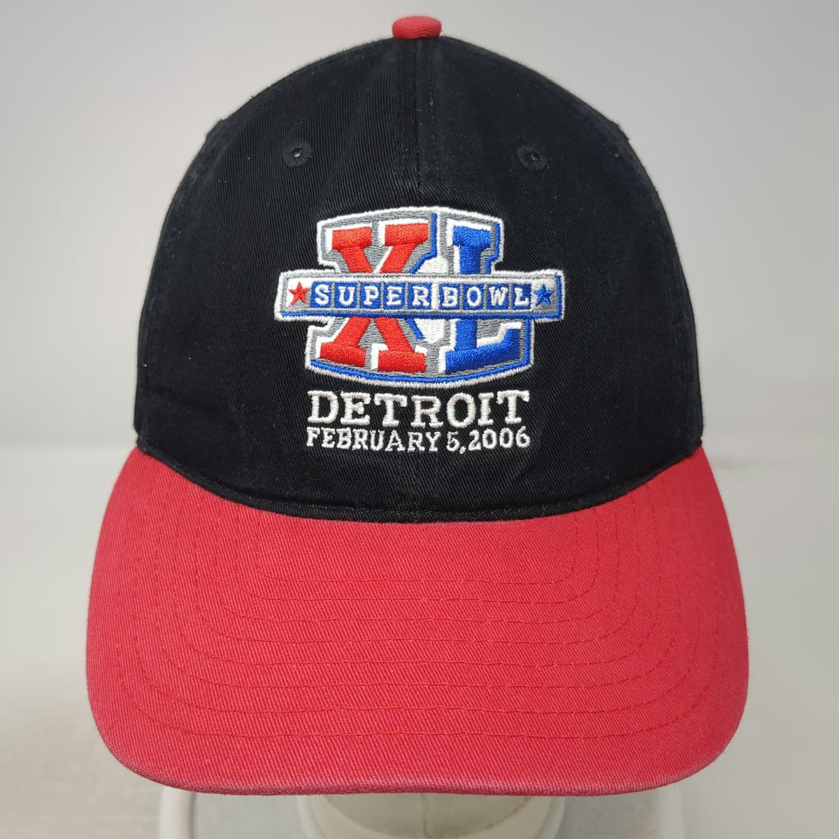 Reebok Super Bowl XL Detroit 2006 Black Red Baseball Cap Hat One Size Embroidery
