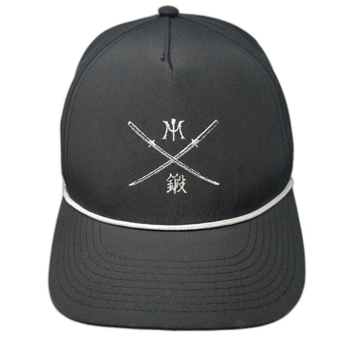 Miura 5 Panel Black Hat OSFM Rope Detail Crossed Katana Golf Snapback Polyester