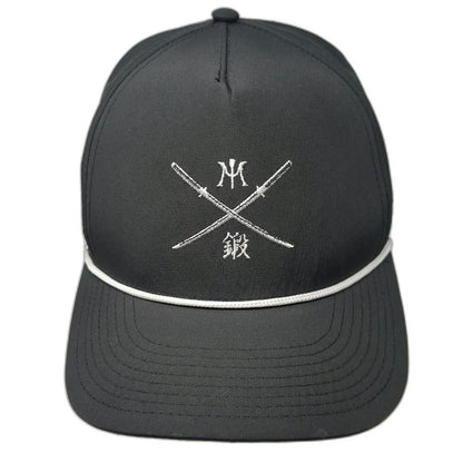 Miura 5 Panel Black Hat OSFM Rope Detail Crossed Katana Golf Snapback Polyester
