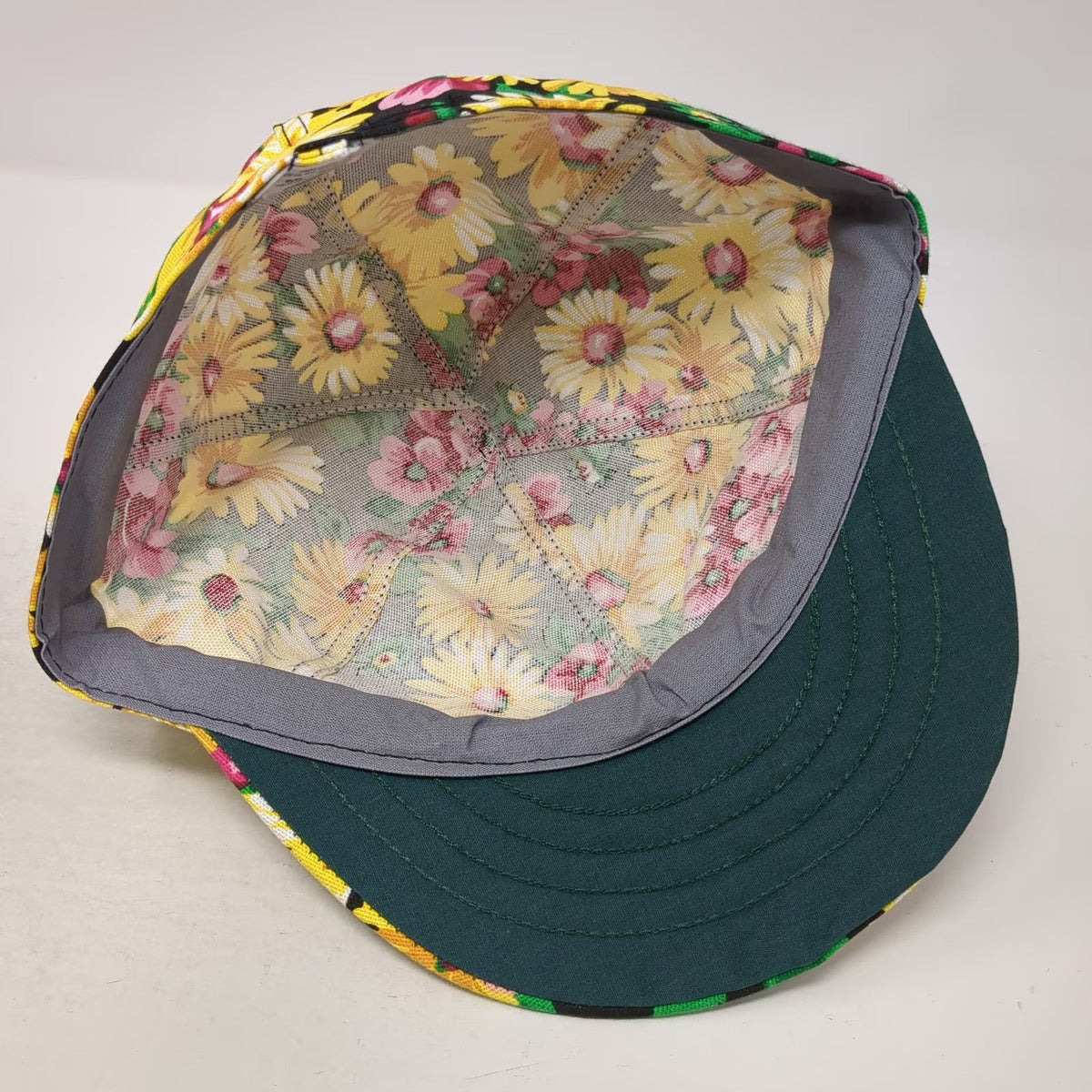Kromer Baseball Cap Black Yellow Floral Print Hat Fitted 7 3/8 Made In USA