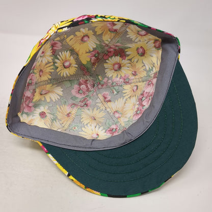 Kromer Baseball Cap Black Yellow Floral Print Hat Fitted 7 3/8 Made In USA