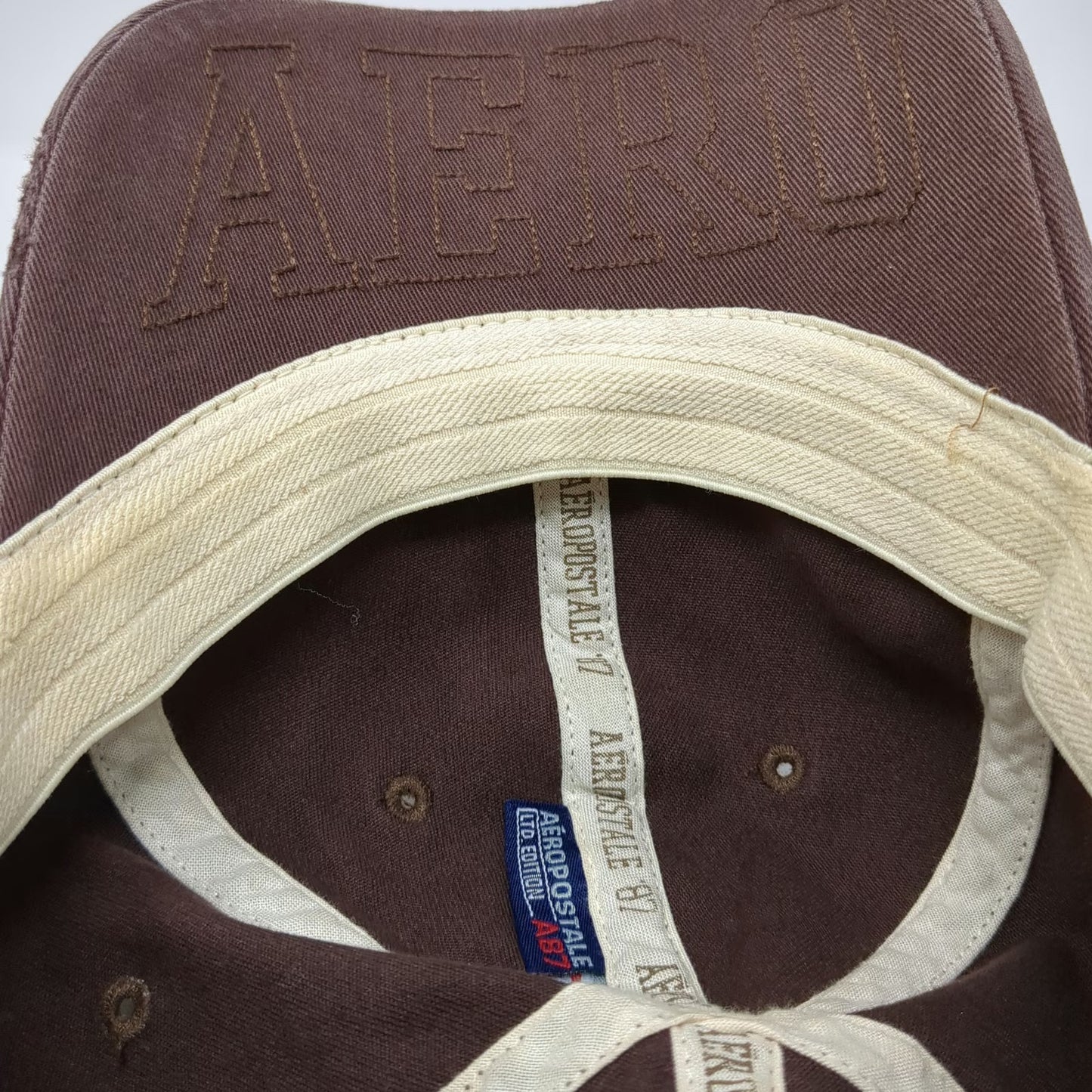 Aeropostale 87 Baseball Cap Brown XL Distressed Brim Aero Underbill Hat
