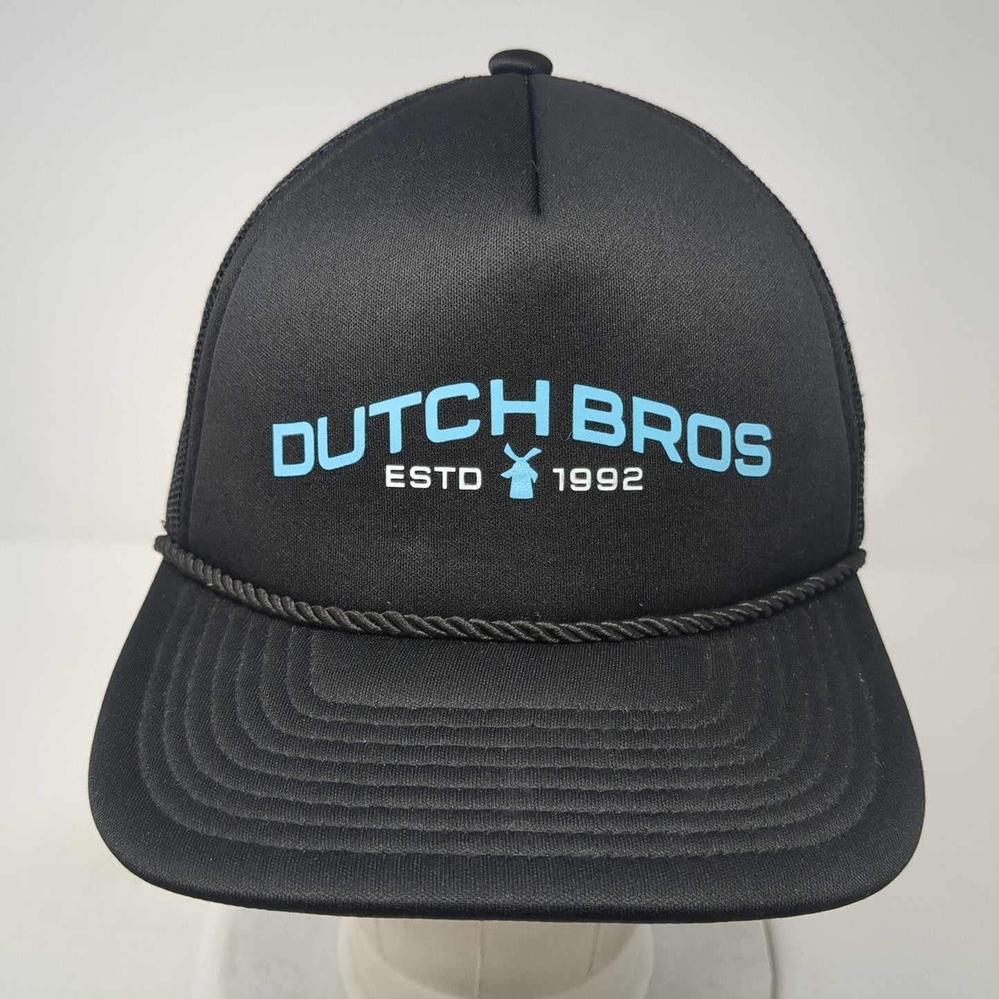 Dutch Bros Estd 1992 Trucker Hat Black One Size Adjustable Mesh Back Rope