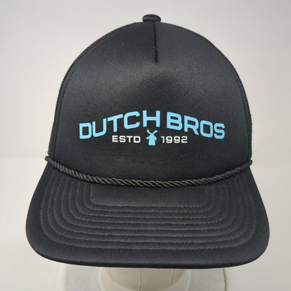 Dutch Bros Estd 1992 Trucker Hat Black One Size Adjustable Mesh Back Rope