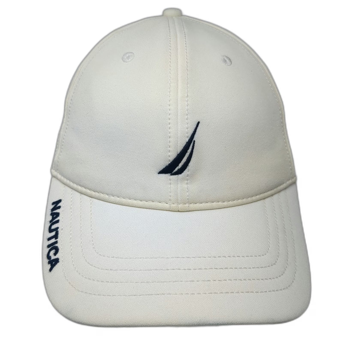 Nautica Baseball Cap White One Size Sail Logo Blue Side Bill Logo Adjustable Hat