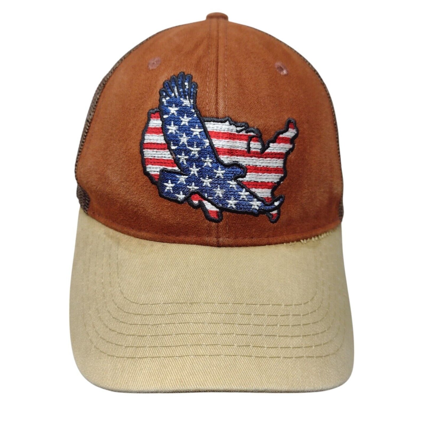 American Flag Eagle Strapback Trucker Hat Multi One Size Mesh Back