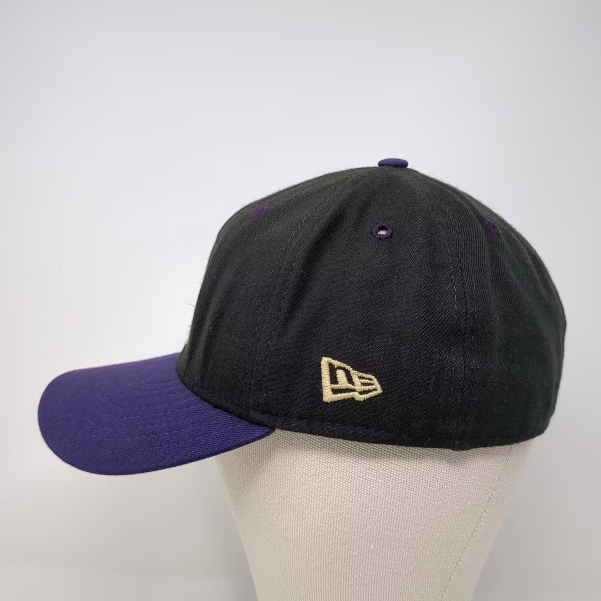 New Era Black Purple BC Interlocking Logo Fitted Cap Hat Size 7 1/8 Made in USA