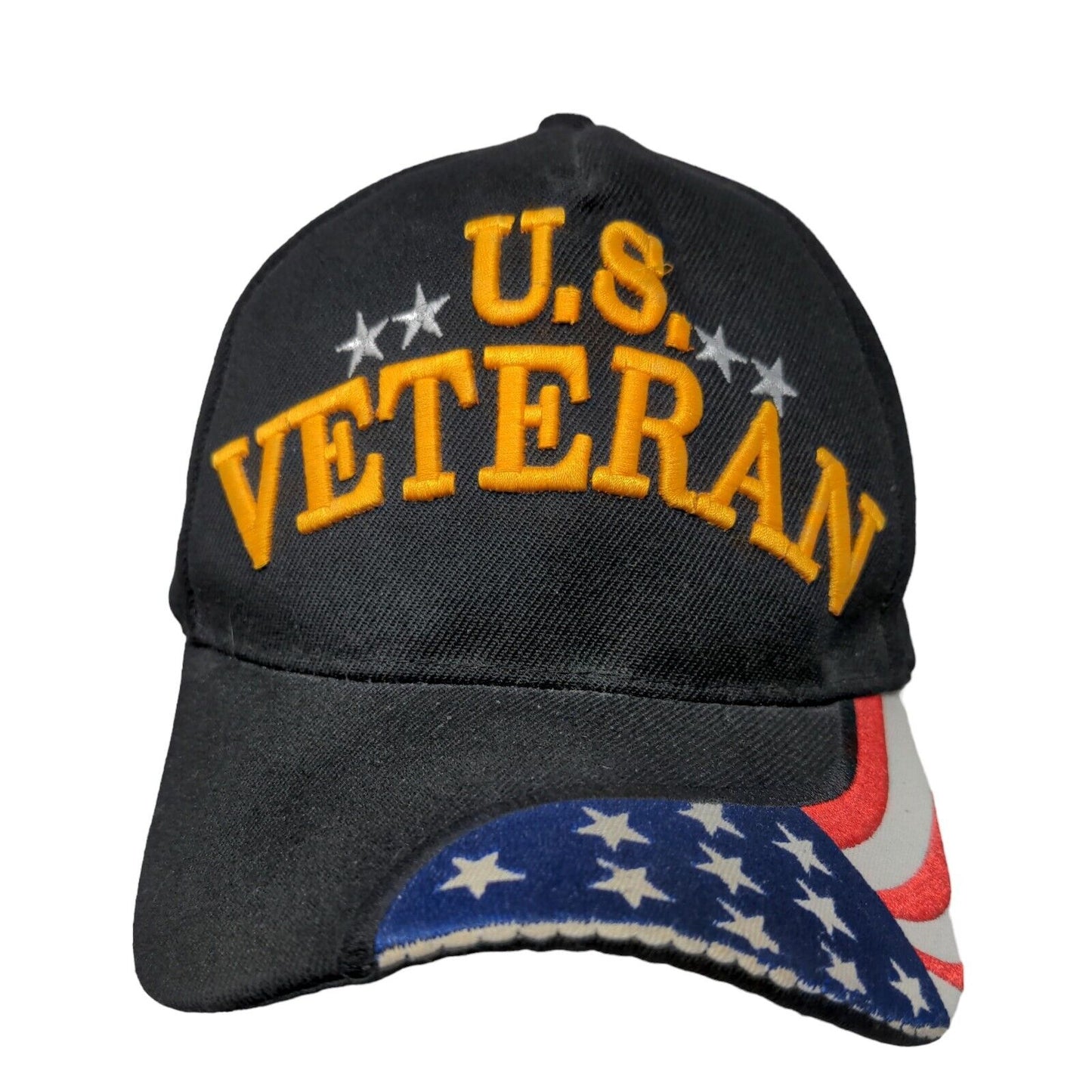 US Veteran Strapback Hat Black One Size Adjustable Embroidered Flag Patriotic