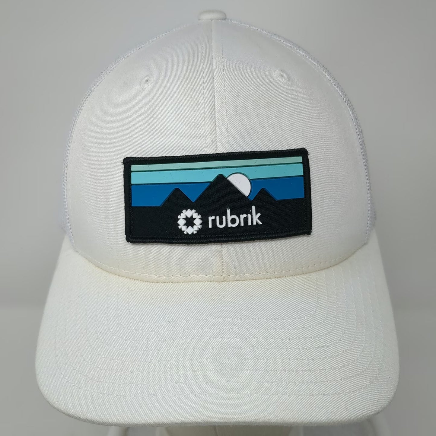 Yupoong Trucker Hat White One Size Rubrik Mountain Patch Mesh Snapback Graphic