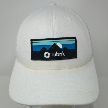 Yupoong Trucker Hat White One Size Rubrik Mountain Patch Mesh Snapback Graphic