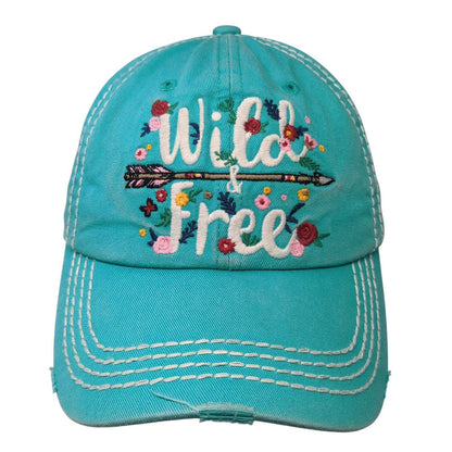 Wild & Free Strapback Baseball Cap Blue One Size Adjustable Embroidered KB ETHOS