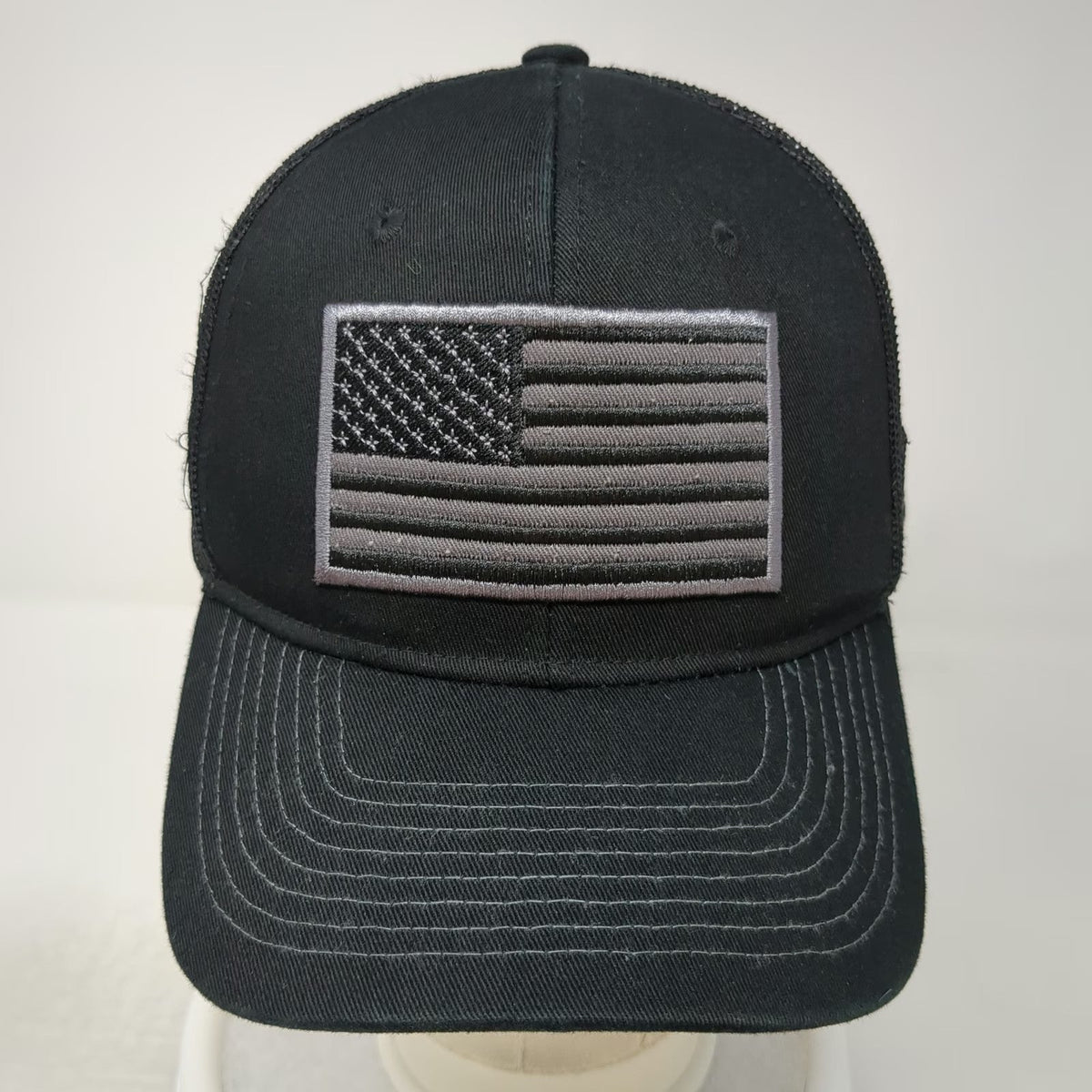 Trucker Hat Black One Size Mesh Back Snapback American Flag Gray Curved Brim