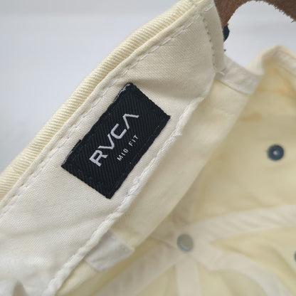 RVCA Baseball Cap Beige One Size Leather Strapback VA Logo Felt Applique Hat