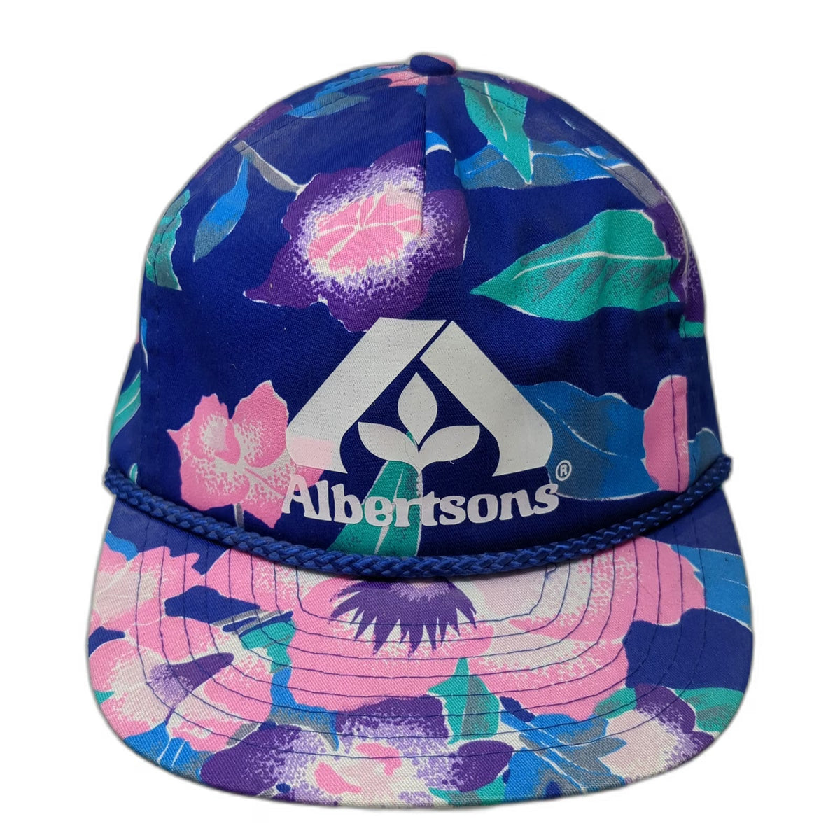 Nissin 5 Panel Blue Floral Albertsons Logo Rope Snapback Hat One Size Grocery