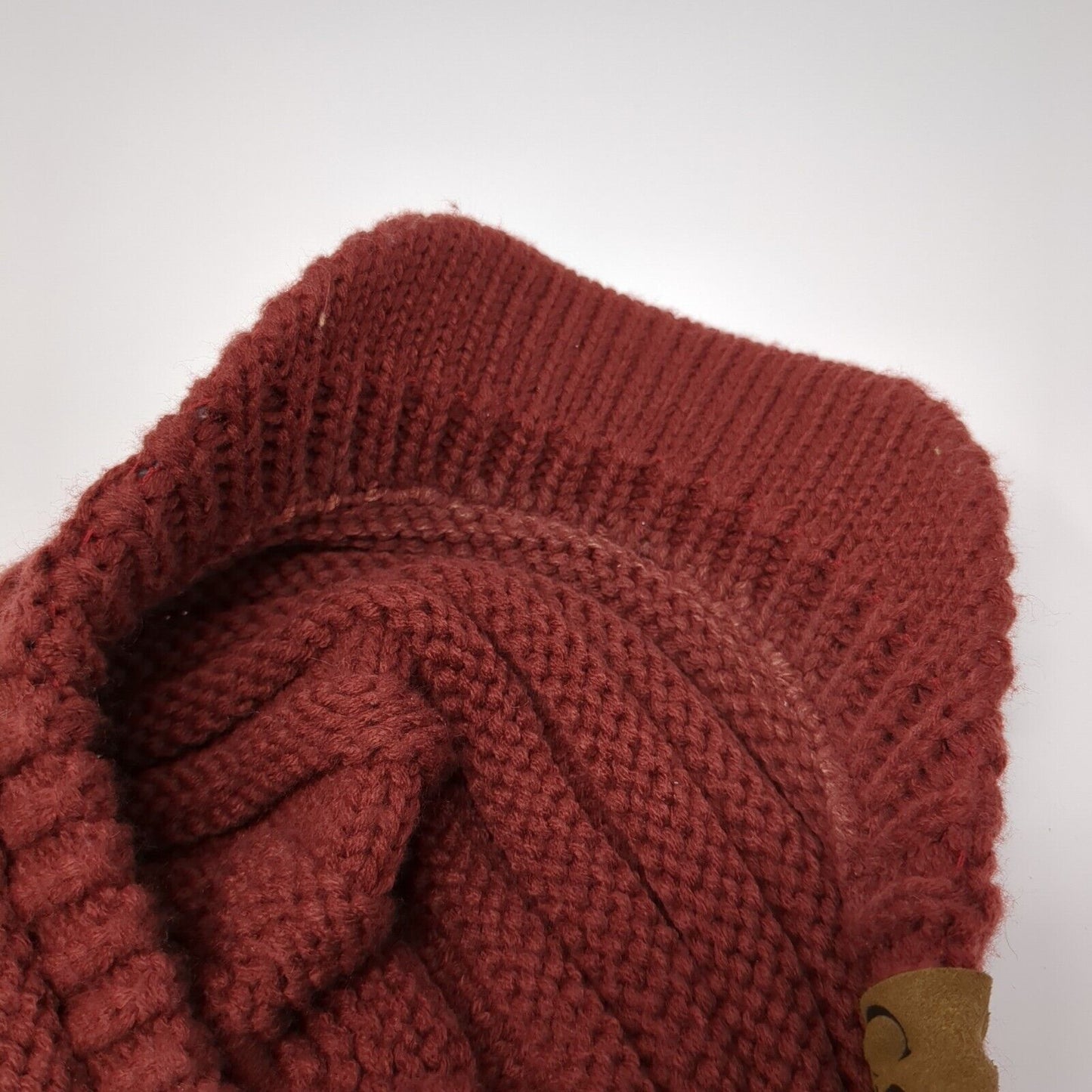 C.C Exclusives Fitted Knit Beanie Red OSFA Bun Ponytail Solid Blank
