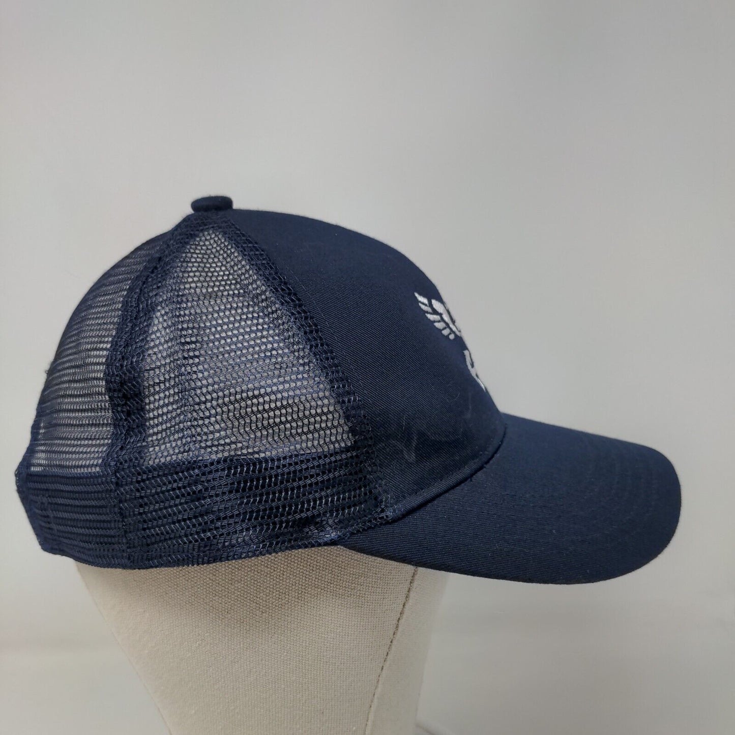 US Navy Veteran Eagle Strapback Trucker Hat Blue One Size Embroidered Mesh Back