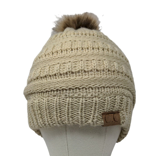 C.C. Exclusives Women's Knit Beanie Hat Cable Knit Fleece Lined Tan