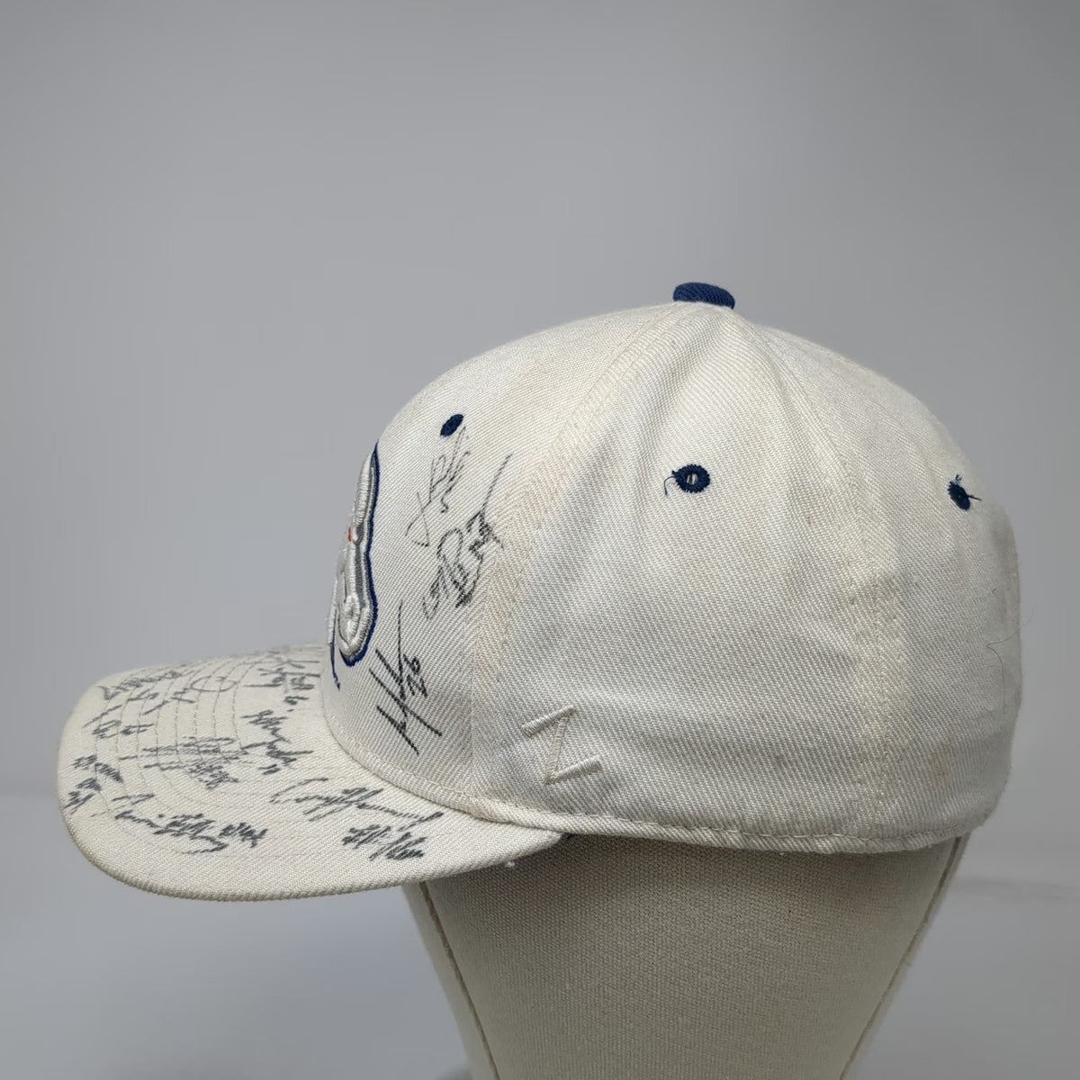 Boise State Broncos NCAA Zephyr White 7 1/8 Autographed Fitted Cap Hat Blue Logo