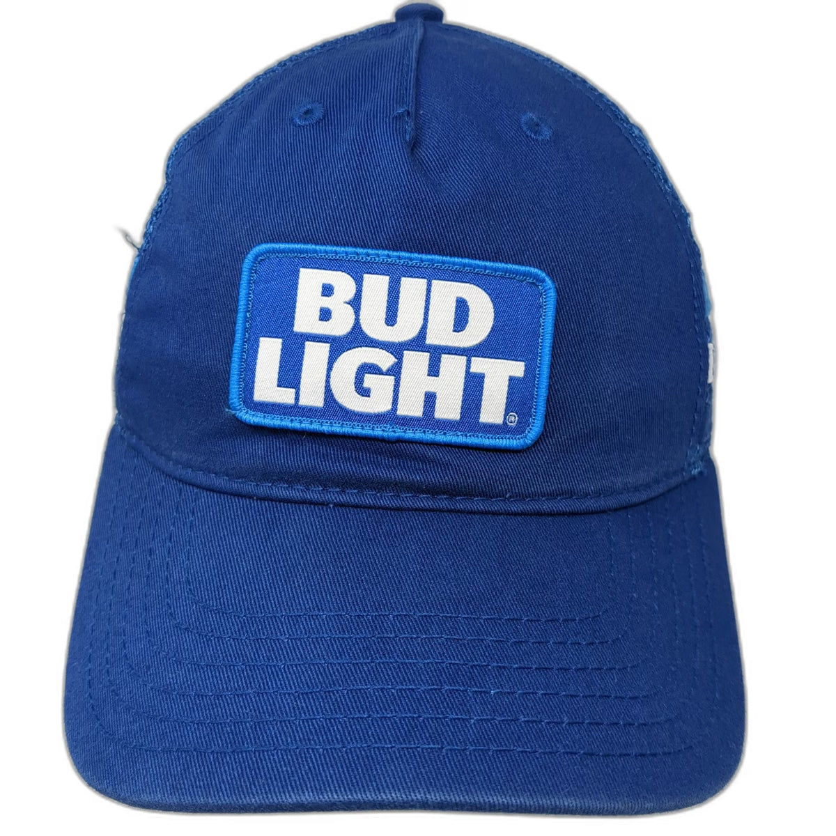 Bud Light Trucker Hat Blue One Size Snapback Patch Logo Mesh Back Stripes Beer
