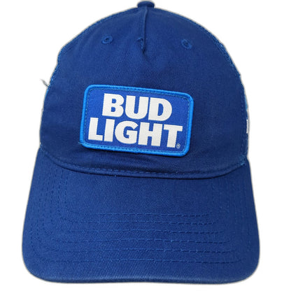 Bud Light Trucker Hat Blue One Size Snapback Patch Logo Mesh Back Stripes Beer