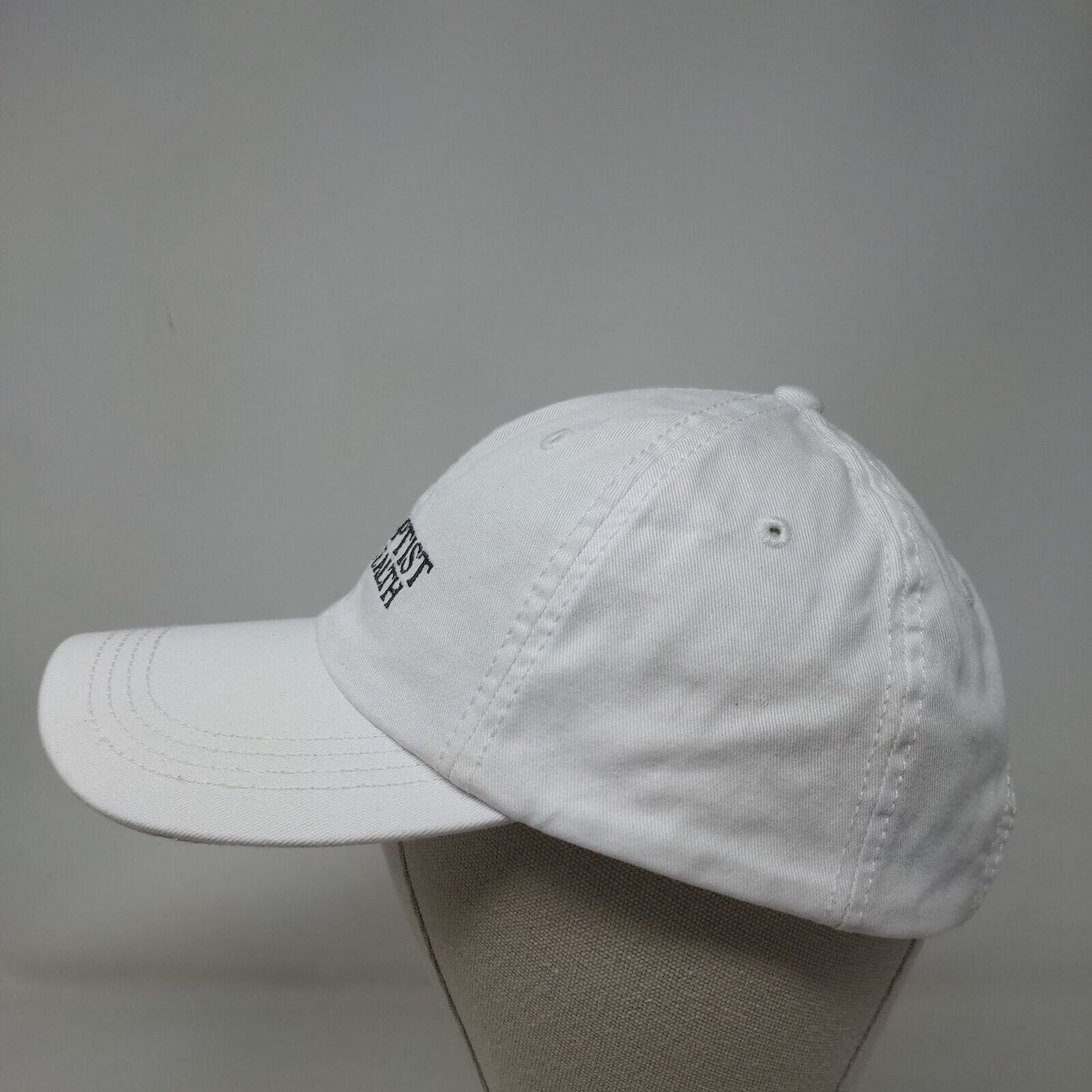 Baptist Health Slideback Hat White OSFA Adjustable Embroidered 6 Panel Cotton