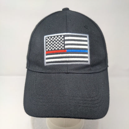 American Flag Strapback Hat Black One Size Adjustable Embroidered Patriotic