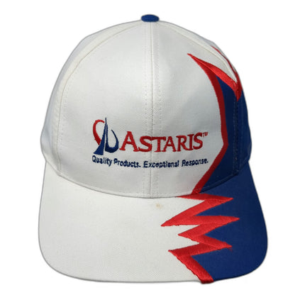 Kati Baseball Cap White Blue Red Astaris Logo Graphic Slideback Hat Sharktooth
