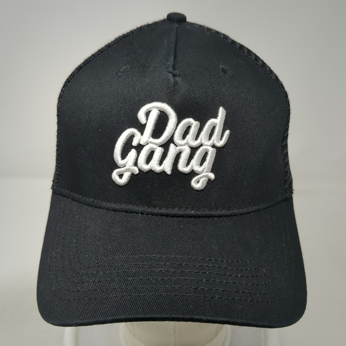 Dad Gang Trucker Hat Black One Size Mesh Snapback IYKYK Script Logo Embroidery