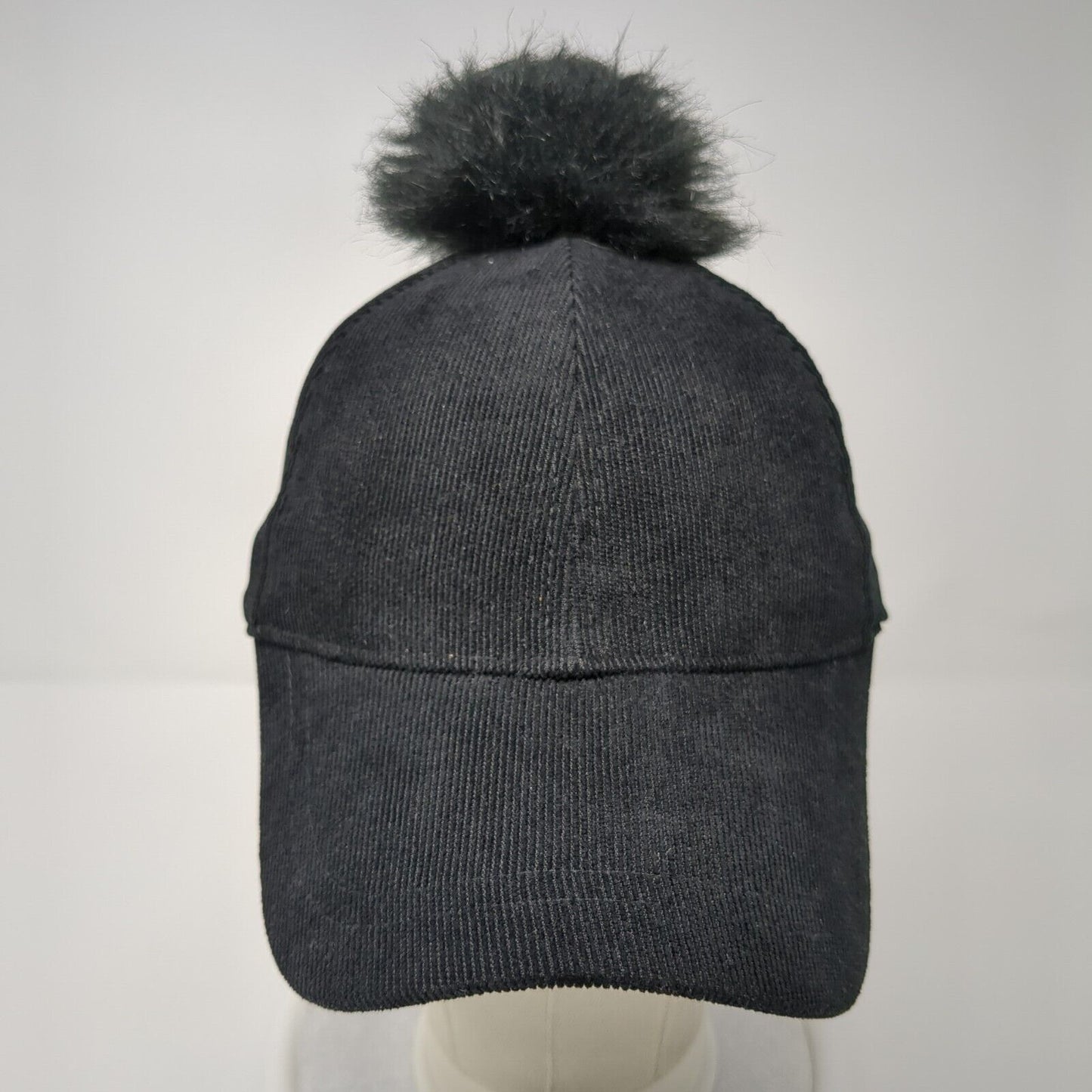 Unbranded Slideback Hat Black One Size Adjustable Solid Fur Pom Pom