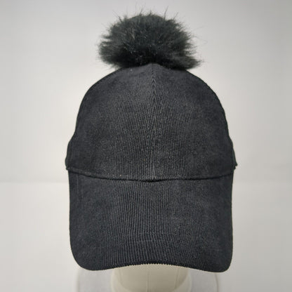 Unbranded Slideback Hat Black One Size Adjustable Solid Fur Pom Pom
